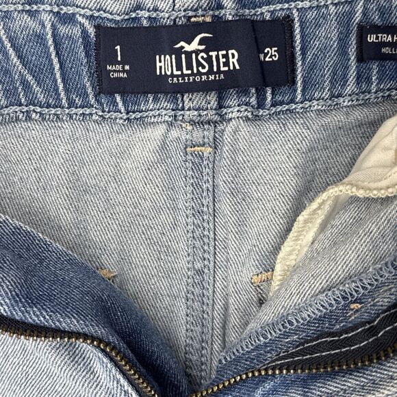 HOLLISTER Womens Light Denim Wash Paper Bag Ultra High Rise Mom Shorts Size 1 - Picture 4 of 9